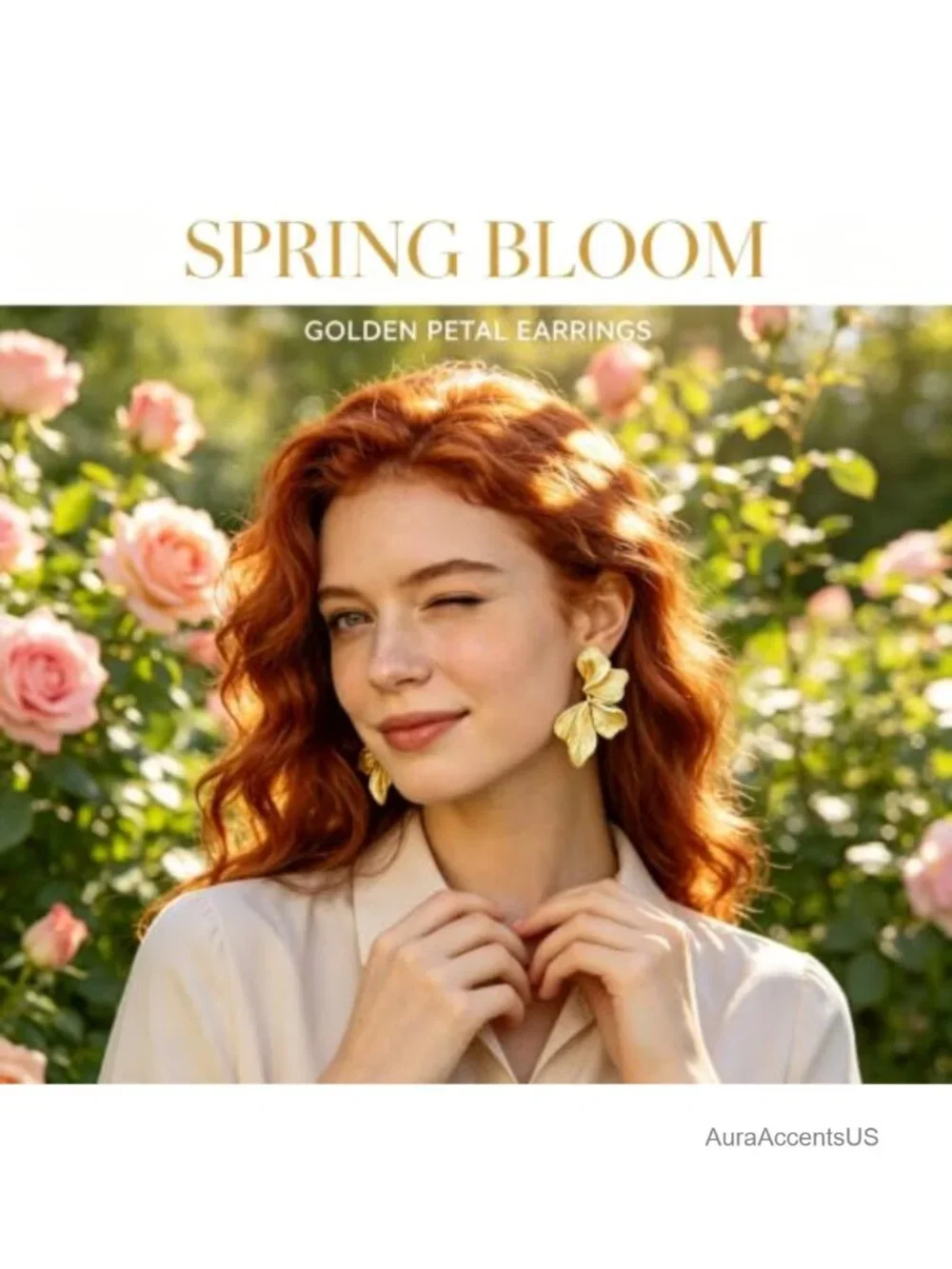 18K Gold Plated Flower Dangle Earrings Women Hypoallergenic Statement Jewelry